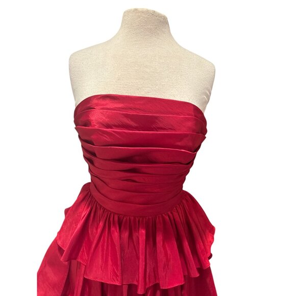 Red Strapless Tiered Ruffle Formal Evening Gown Dress Womens Size S Stacees Sati - Picture 4 of 14